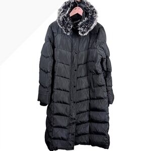 Molodo XXL Plus Size Black Down Maxi Puffer Coat Faux Fur Hood Long Winter Parka